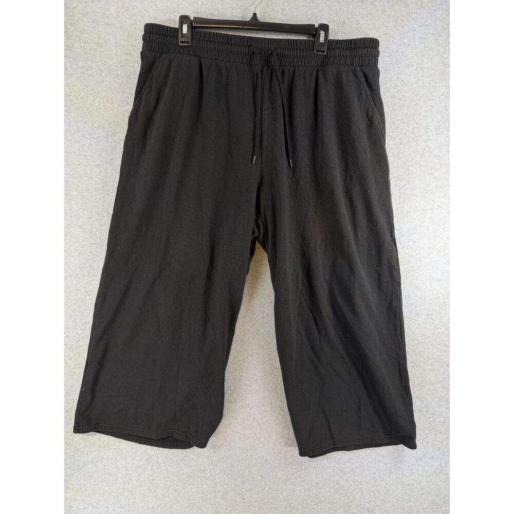 Terra & Sky Women’s 1X 16W-18W Black Wide Leg Crop Lounge Pants 3715